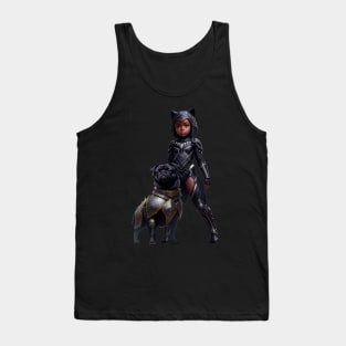 Black Pug Puppy in Gold Armor and Heroic African Princess Tank Top